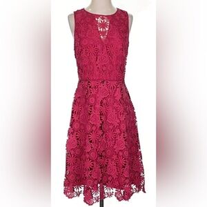 White House Black Market Fuchsia Floral Lace Midi Dress